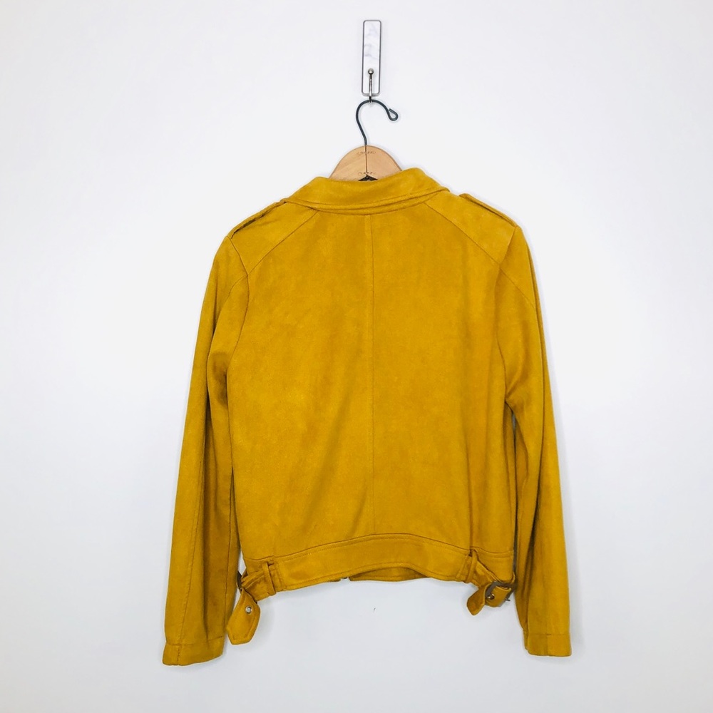 Blu Pepper Mustard Yellow Faux Suede Asymmetrical Zip Moto Jacket - Picture 4 of 4